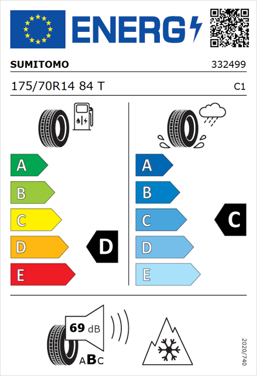Tyre Label for Sumitomo WT200 175/70R14 84T
