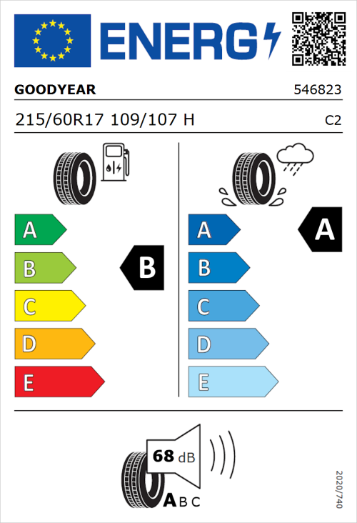 Tyre Label for Goodyear EfficientGrip Cargo 215/60R17 109/107H