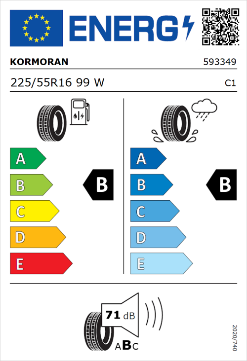 Tyre Label for Kormoran Summer 3 225/55R16 99W