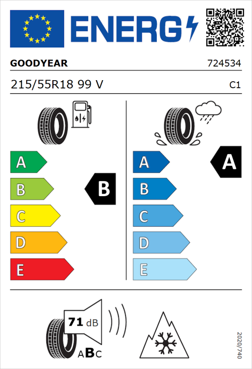 Tyre Label for Goodyear Vector 4Seasons Gen-1 215/55R18 99V