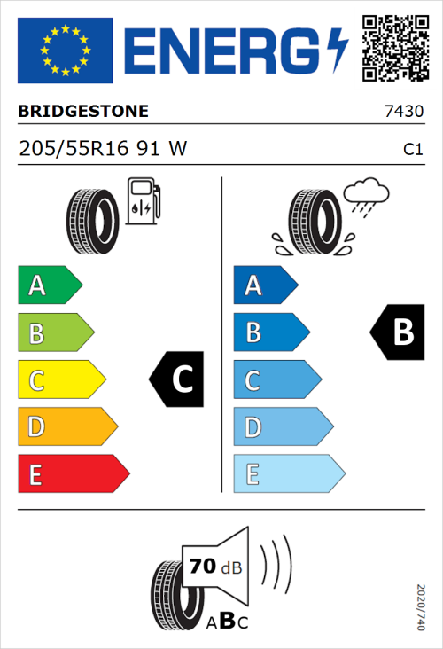 Tyre Label for Bridgestone Turanza ER300A 205/55R16 91W