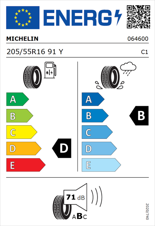 Tyre Label for Michelin Pilot Exalto PE2 205/55R16 91Y